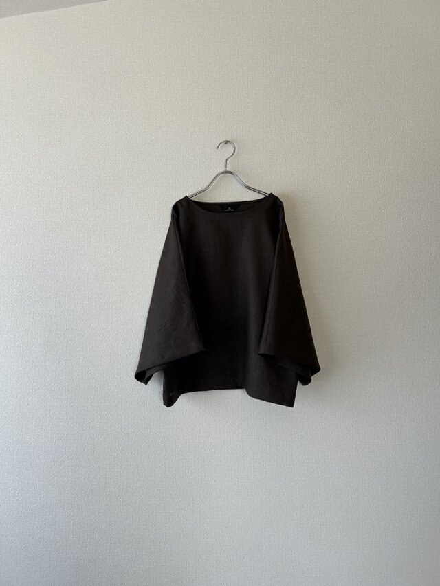 たっぷりしたお袖のフレアー感がきれいなトップス　リネン100％【着丈延長オプションあり】　ブラウン