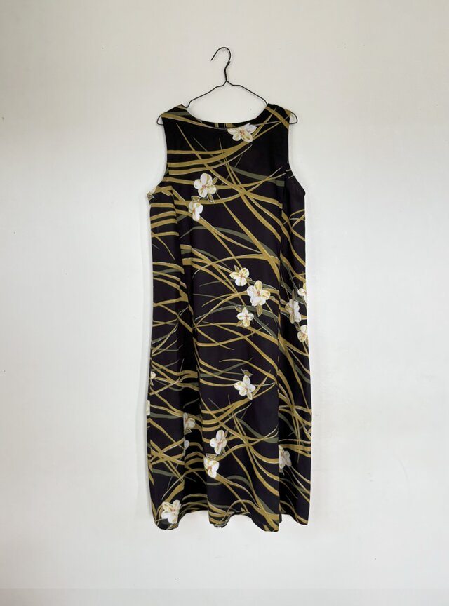 ＊浴衣リメイク＊花葉模様浴衣のワンピース（Ｌサイズ）