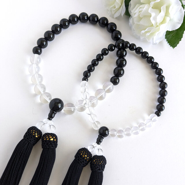 ペア・お揃い・夫婦数珠【念珠2点セット】オニキス＆水晶