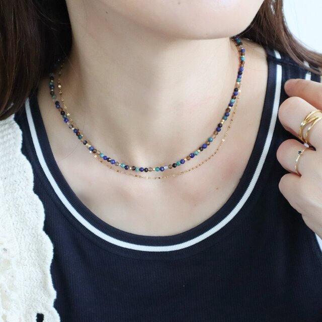 からみにくいネックレス／ 天然石2連ネックレス＜ラピスラズリ