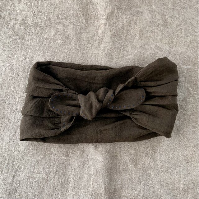 ヘアバンド　リネン100% チャコールブラウン