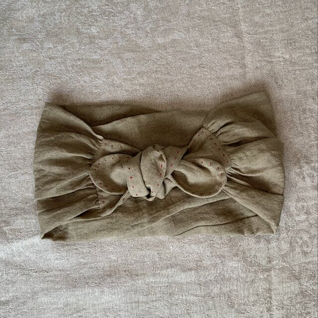 ヘアバンド　リネン100％　カーキベージュ