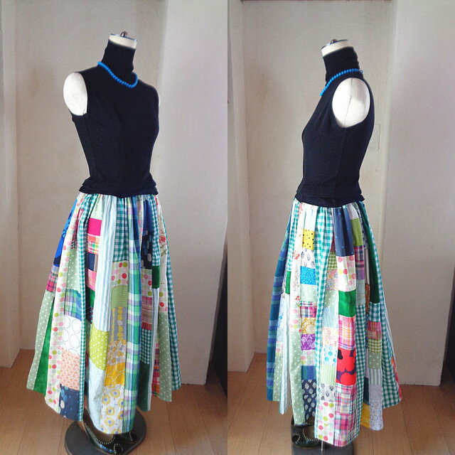sold クリームソーダ♥絵画なパッチワークスカート♥ボリューム