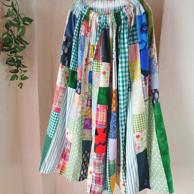 sold クリームソーダ♥絵画なパッチワークスカート♥ボリュームギャザースカート♥ロング丈