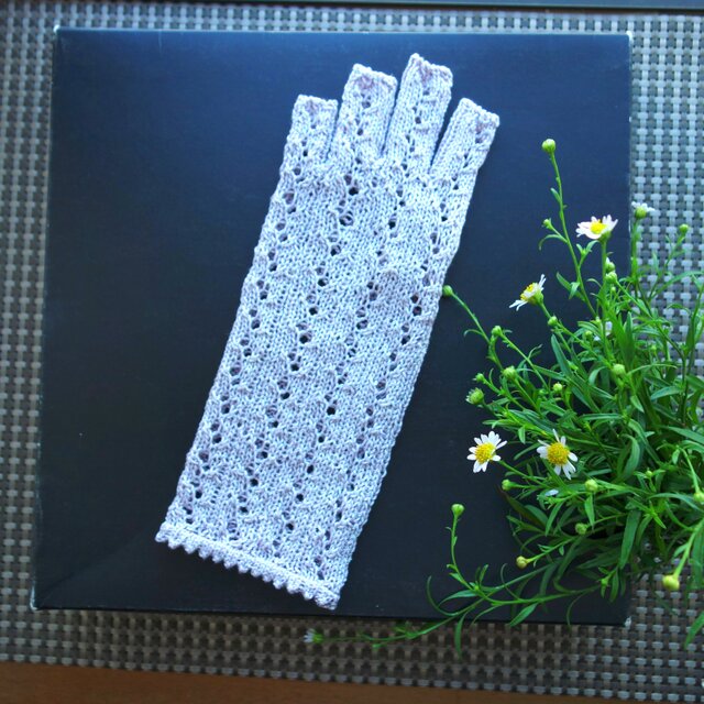 シルク/レースグローブ/ライラックラメ/24センチ