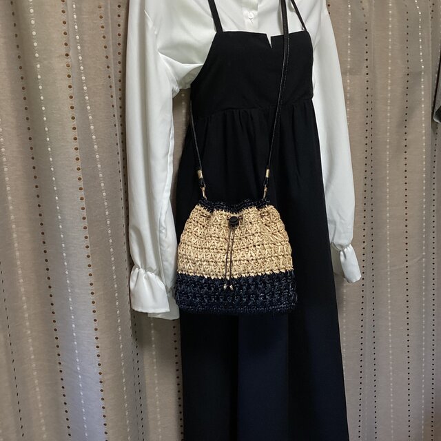 ＜受注制作＞軽量　エコアンダリヤのショルダーバッグ ／ 巾着／カゴバッグ ／ 内布、底板、付き