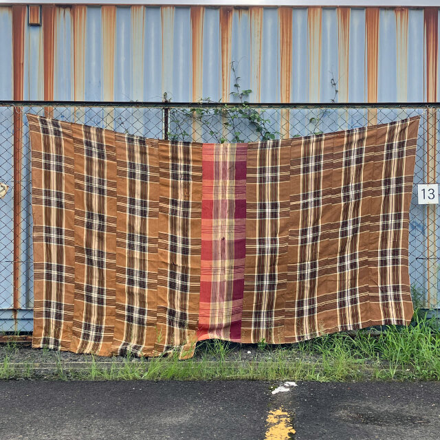 古布 木綿 襤褸 布団皮 昭和中期 格子とクレイジーパターンの大判