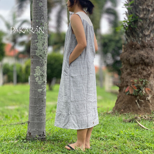 ♧♢新品未使用！グレー地にリーフ刺繍のホームドレスワンピース Kana  