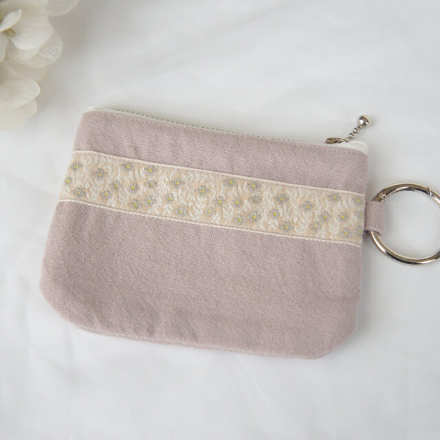 花柄チロリアンリボンのティッシュケース付きポーチ【ライラック】/ティッシュケース / ティッシュポーチ