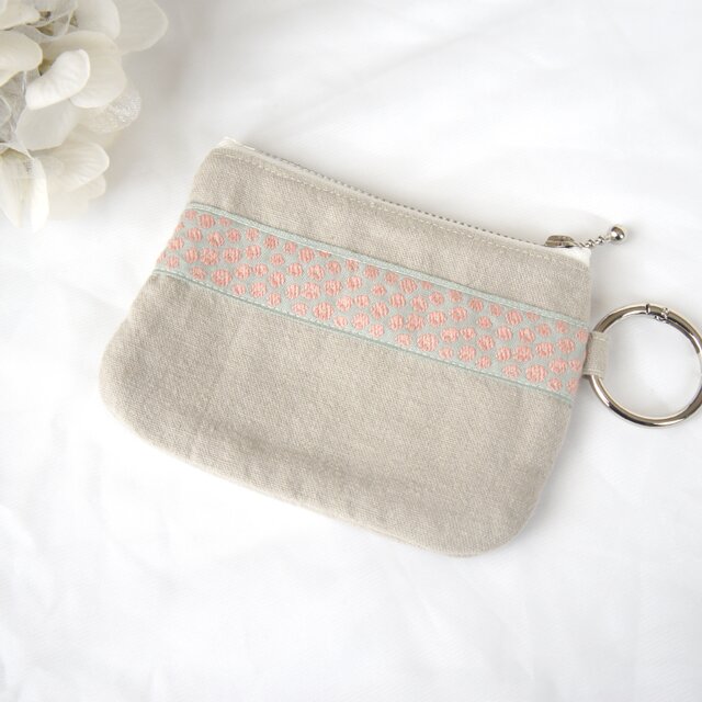 花柄チロリアンリボンのティッシュケース付きポーチ【ライトグレー】/ティッシュケース / ティッシュポーチ