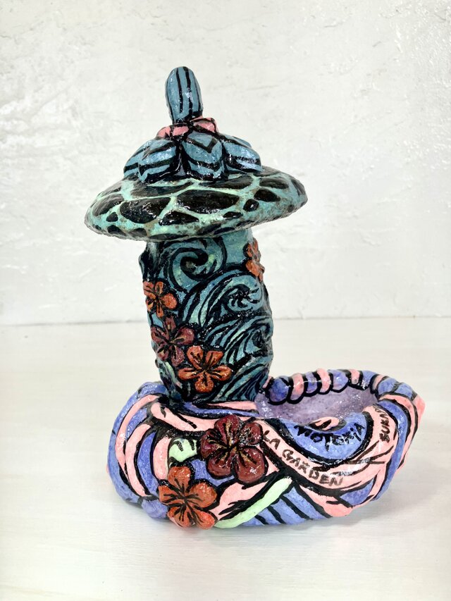 ミニ和風庭園　苔　アレンジ　灯篭プランター　オブジェ手作り　セメント　植木鉢