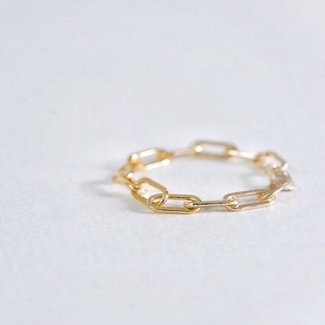 スクエアチェーンリング 14kgf 重ね付け スキンジュエリー シンプル ご褒美 ギフト