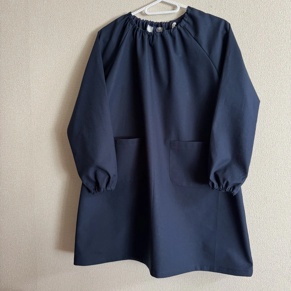 【80～160】ネイビー 無地 シンプル 長袖スモック  着丈延長可 スモッグ