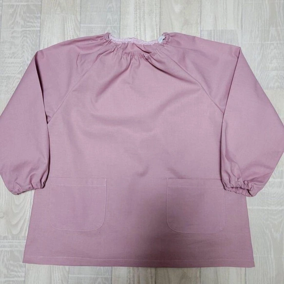 【80～160】ピンク 無地 シンプル 長袖スモック  着丈延長可 スモッグ