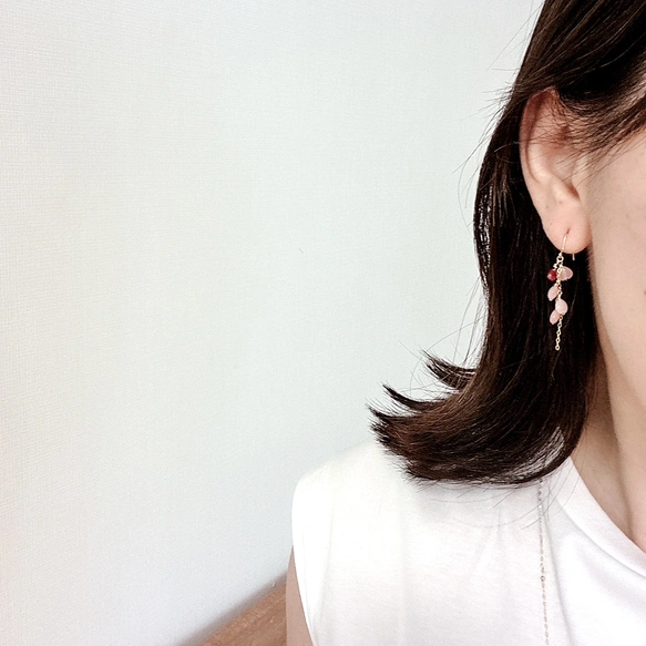 14kgf/ルビートリリアンカットxグァバクォーツピアス