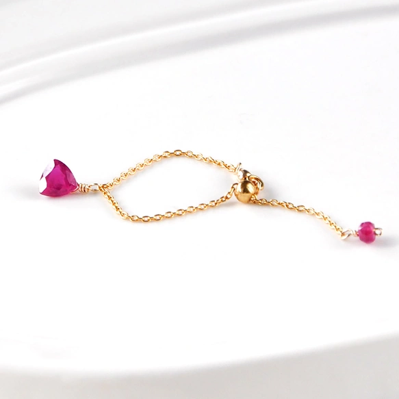 「果実のゆびわ」14kgf/ルビートリリアントカット　スライドチェーンリング