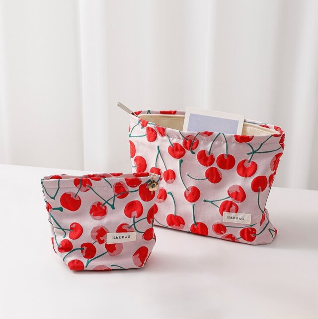 新作】ジャガード織り チェリー さくらんぼ 夏 ピンクミニコスメ 化粧