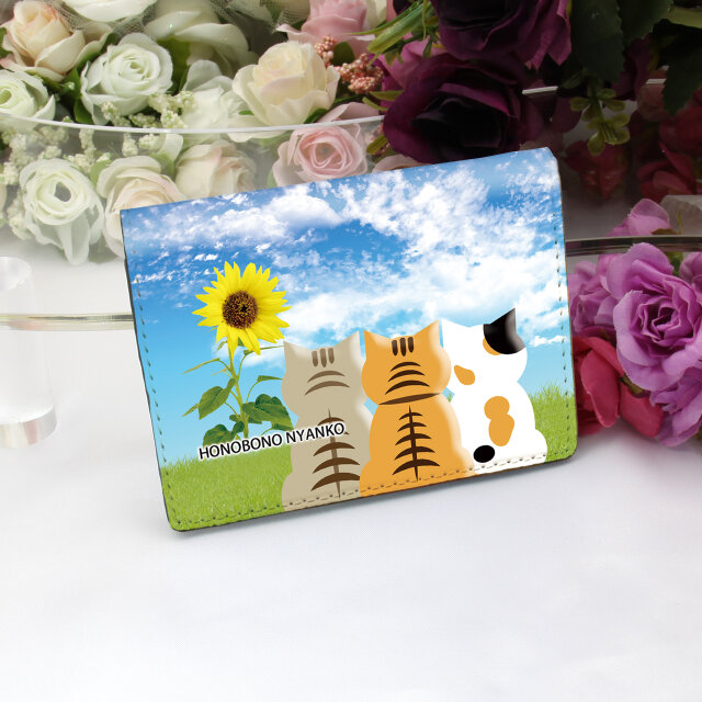 定期入れ/パス入れ/名刺入れ  カードケース 【ほのぼのにゃんことにゃんこのしっぽ（ひまわり）】（名入れ可）