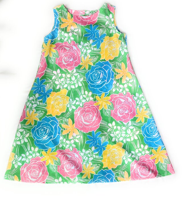 ハワイアン ノースリーブ フレアワンピース ロケラニ柄 グリーン [mop4-198M]