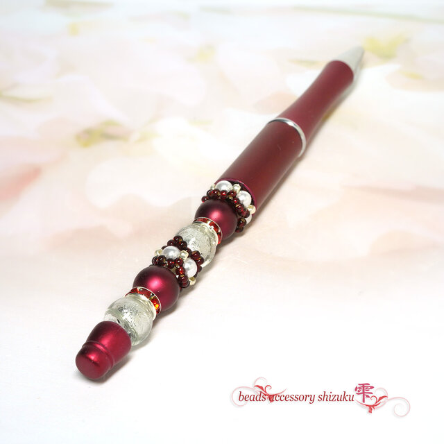 とんぼ玉ビーズボールペン＊ディープレッド