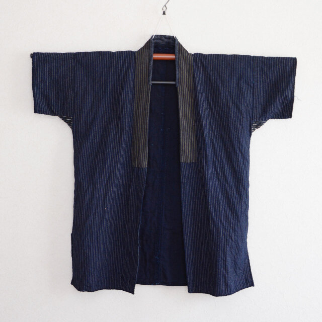 野良着 荒刺し子 藍染 縞模様 藍無地 濃紺 半袖タイプ 木綿 ジャパン