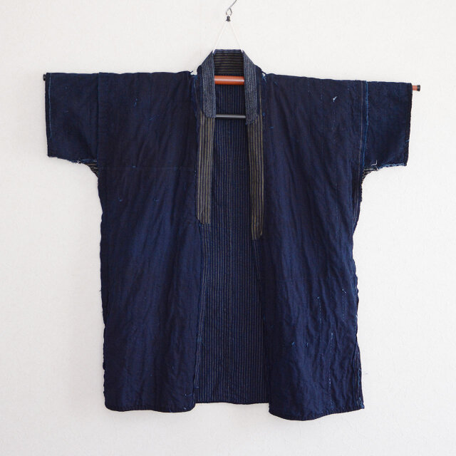 野良着 荒刺し子 藍染 縞模様 藍無地 濃紺 半袖タイプ 木綿 ジャパン