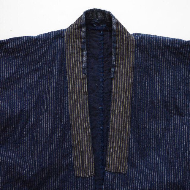 野良着 荒刺し子 藍染 縞模様 藍無地 濃紺 半袖タイプ 木綿 ジャパン