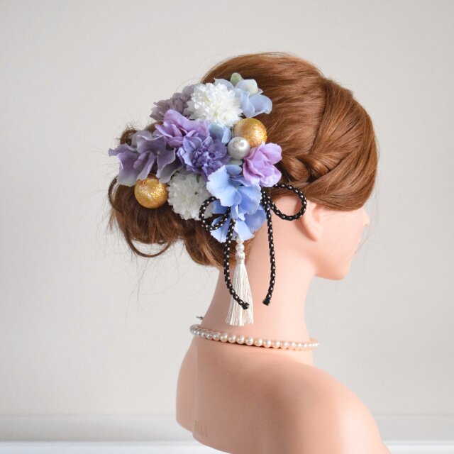 ⋆8点set⋆ 淡いろあじさい・マム 和風髪飾り《ワイヤー入りピック