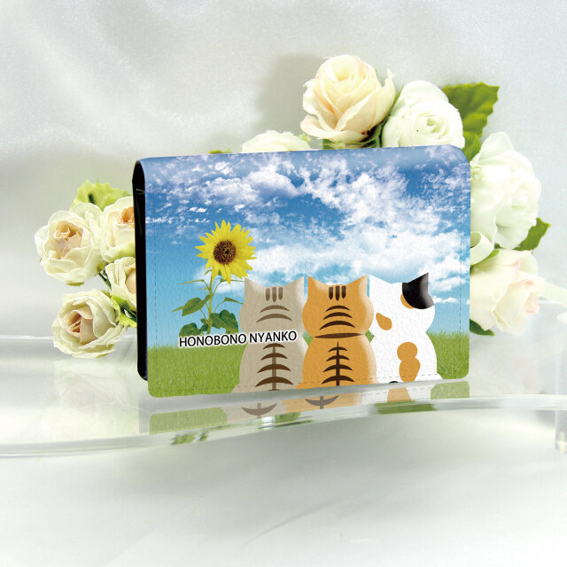 名刺ケース・名刺入れ【ほのぼのにゃんことにゃんこのしっぽ（ひまわり）】（名入れ可）