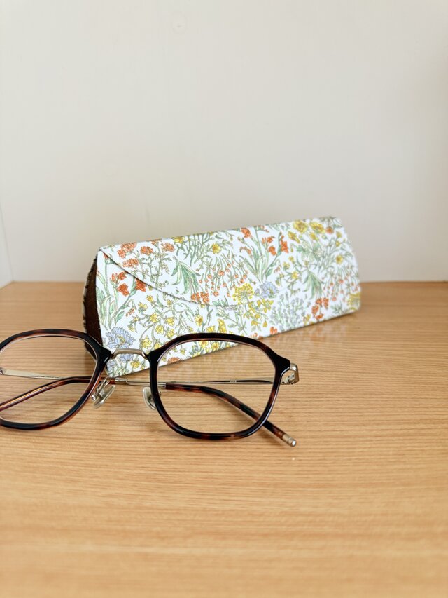 【受注制作】メガネケース（小花×ブラウン）