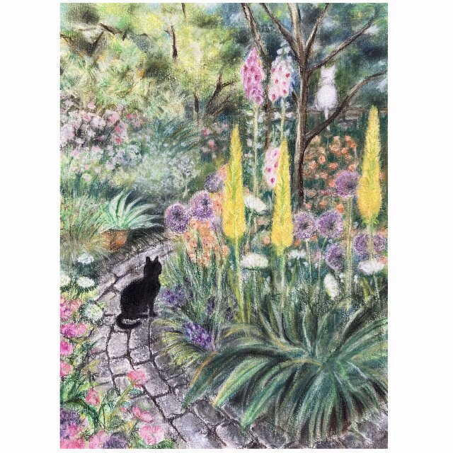 猫のいる庭（パステル画 原画）4号 | iichi 日々の暮らしを心地よく
