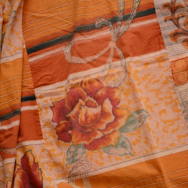 古布 木綿 布団皮 花柄 昭和中期 襤褸リペア 約177×179cm ジャパンヴィンテージ