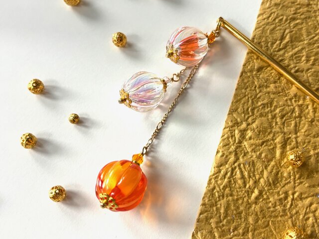 かんざし 鬼灯の様な2トーンカラーのオレンジビーズ ホオズキ