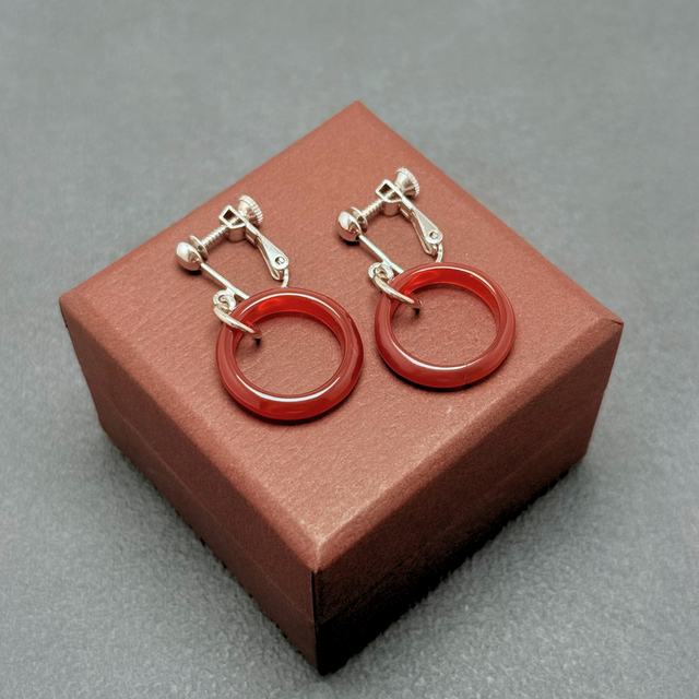 ラス1 20mm レッドアゲート/赤瑪瑙  RHP 天然石イヤリング - 環 -red-