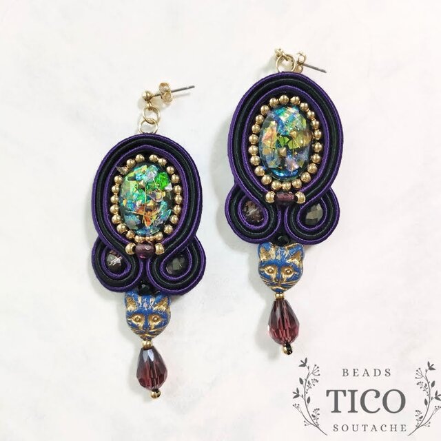 【ソウタシエ】月夜の猫達 一点物 (ピアス/イヤリング)