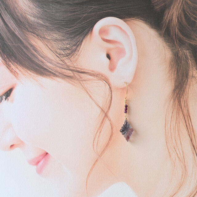 フローライトとルビーのピアス・イヤリング変更可 | iichi 日々の