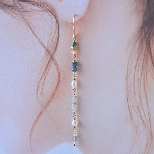 フローライトのアシンメトリーピアス・イヤリング変更可 | iichi 日々