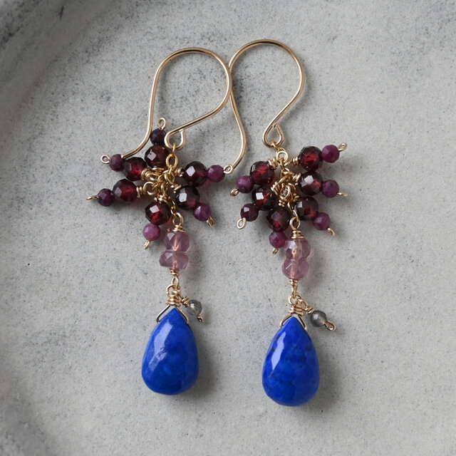 ラピスラズリとルビー・ガーネット・スピネルのピアス・イヤリング変更可