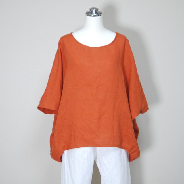 バルーンプルオーバー◆【ナチュラルリネン　ライト】◆アプリコット◆フリーサイズ（リネン100％）