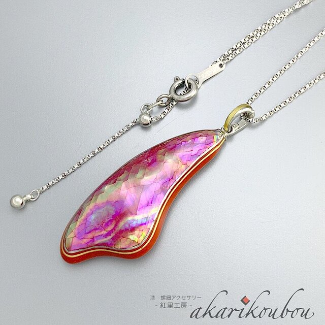 sv925】螺鈿ペンダント ピンク 螺鈿細工 純金箔 プラチナ箔 | iichi