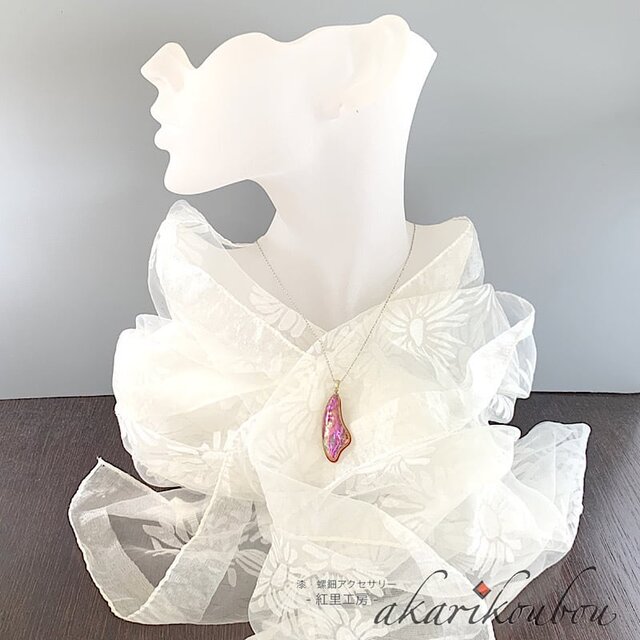 sv925】螺鈿ペンダント ピンク 螺鈿細工 純金箔 プラチナ箔 | iichi