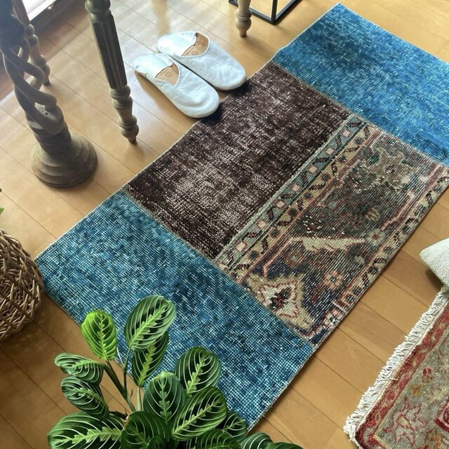 ヴィンテージラグ　トルコ　パッチワーク　オーバーダイ　アナトリア　グレージュ ヴィンテージラグ トルコ パッチワーク オーバーダイ アナトリア