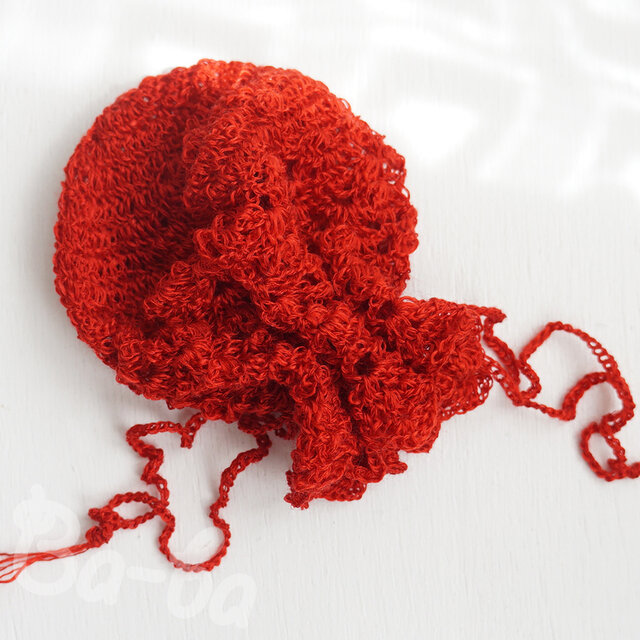 ばあば ♪ 透かし編みの、すけすけ巾着 （深緋・KPS4）