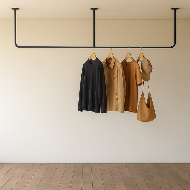 アイアン ハンガーラック ハンガーバー 天井吊 ハンガーバー 吊り下げ 天井 アイアンバー 頑丈 ハンガーラック