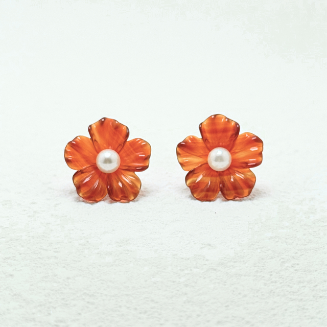 20mm 南風のしるし レッドアゲート/赤瑪瑙 パール/本真珠 K18 天然石ピアス - Hibis
