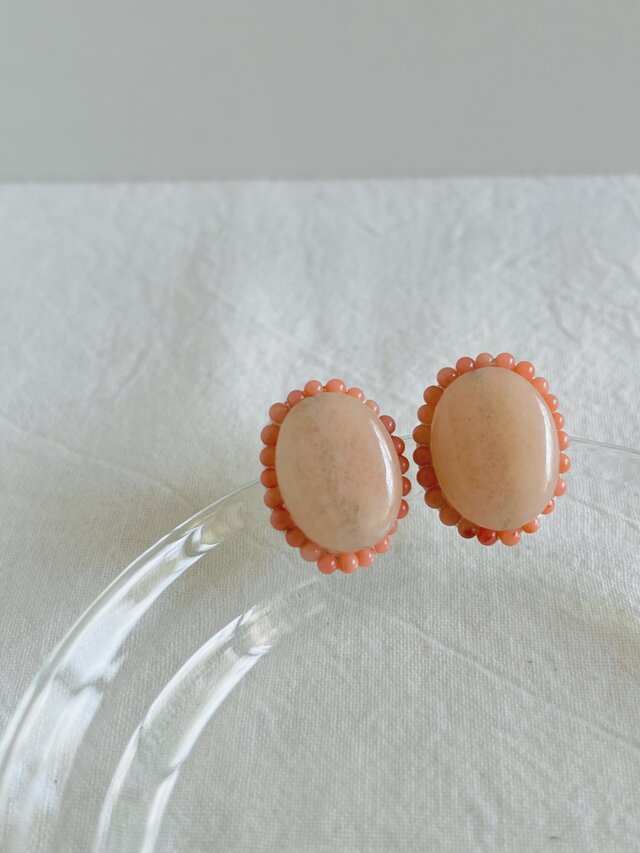 【天然石 ピンクアベンチュリン×ピンク珊瑚】ピアス