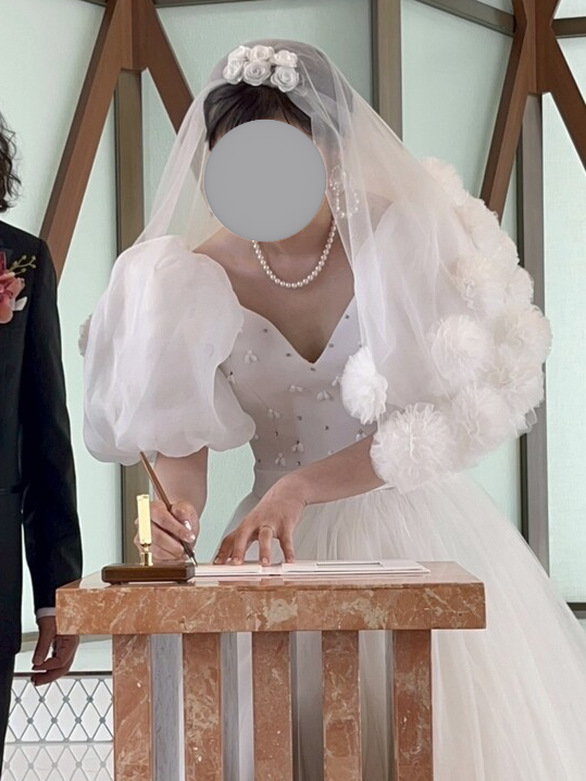 実例写真！ショートベールのみ バラトレーン ソフトチュール コーム付き 優しい 抜群のおしゃれ見え 結婚式