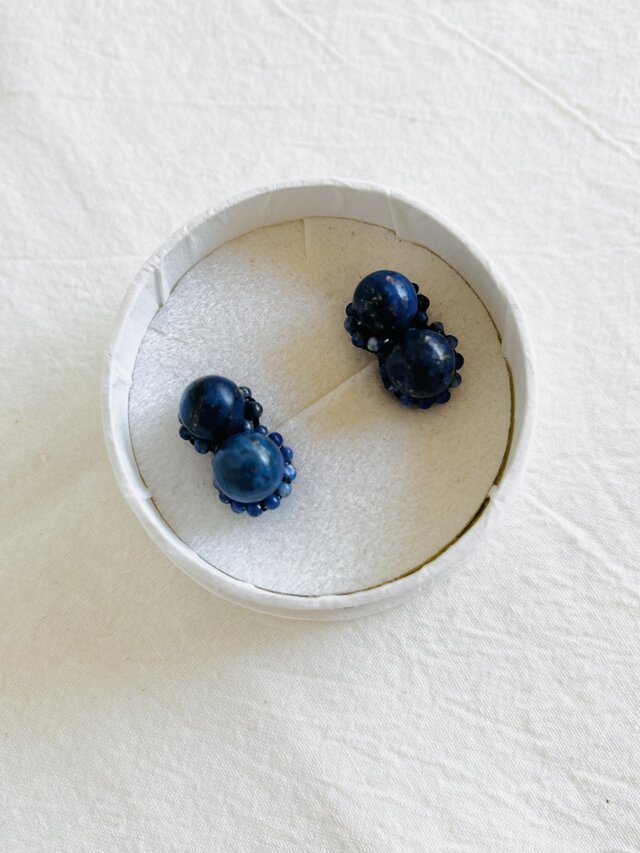 【天然石 maruラピスラズリ×粒々ラピスラズリ】ピアス