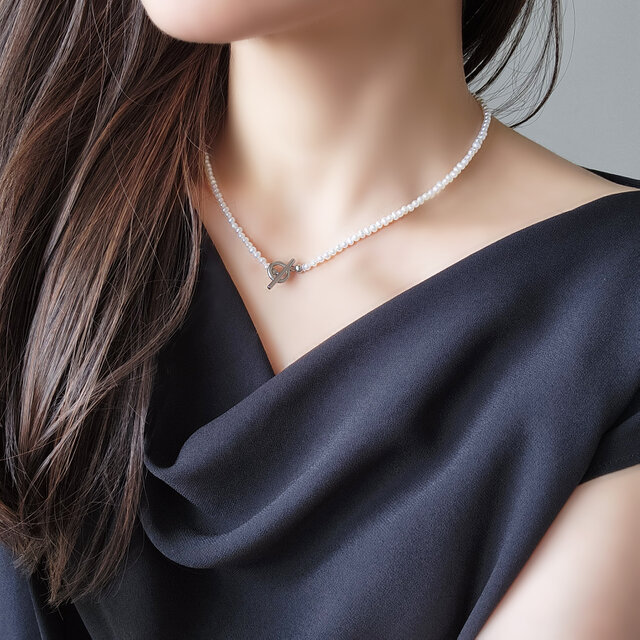 淡水真珠★ベビーパールの42cmサージカルマンテルネックレス　～細雪（ささめゆき）