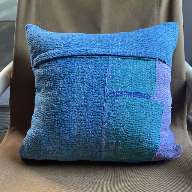 40×40 インド ヴィンテージ カンタキルト クッションカバー 青空